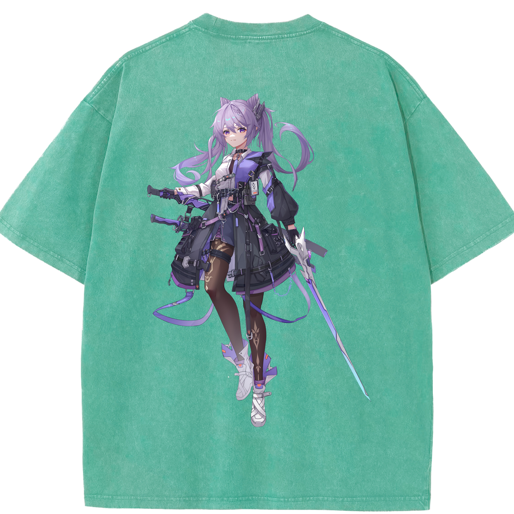 げんし神 刻晴 こくせい genshin Kokusei 綿100% ヴィンテージ風 半袖Tシャツ（背面プリント）